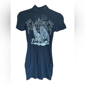 Black T- Shirt Dress with Angel Skeleton Print Size XS
